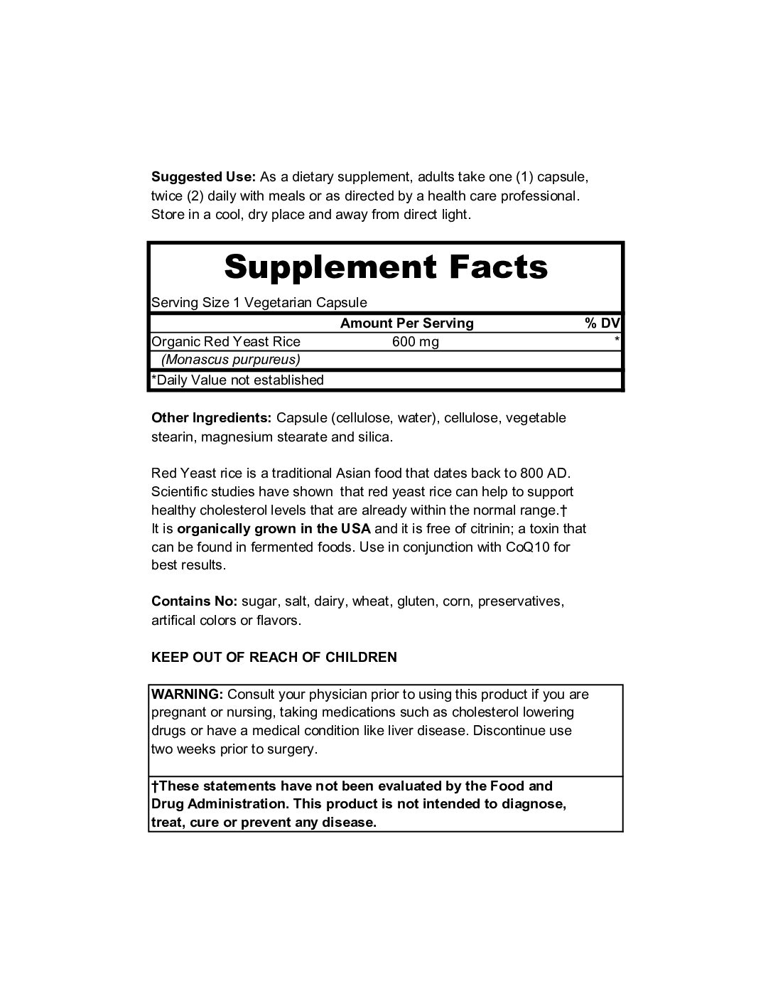 Alternative view of Red Yeast Rice - 600 mg (60)