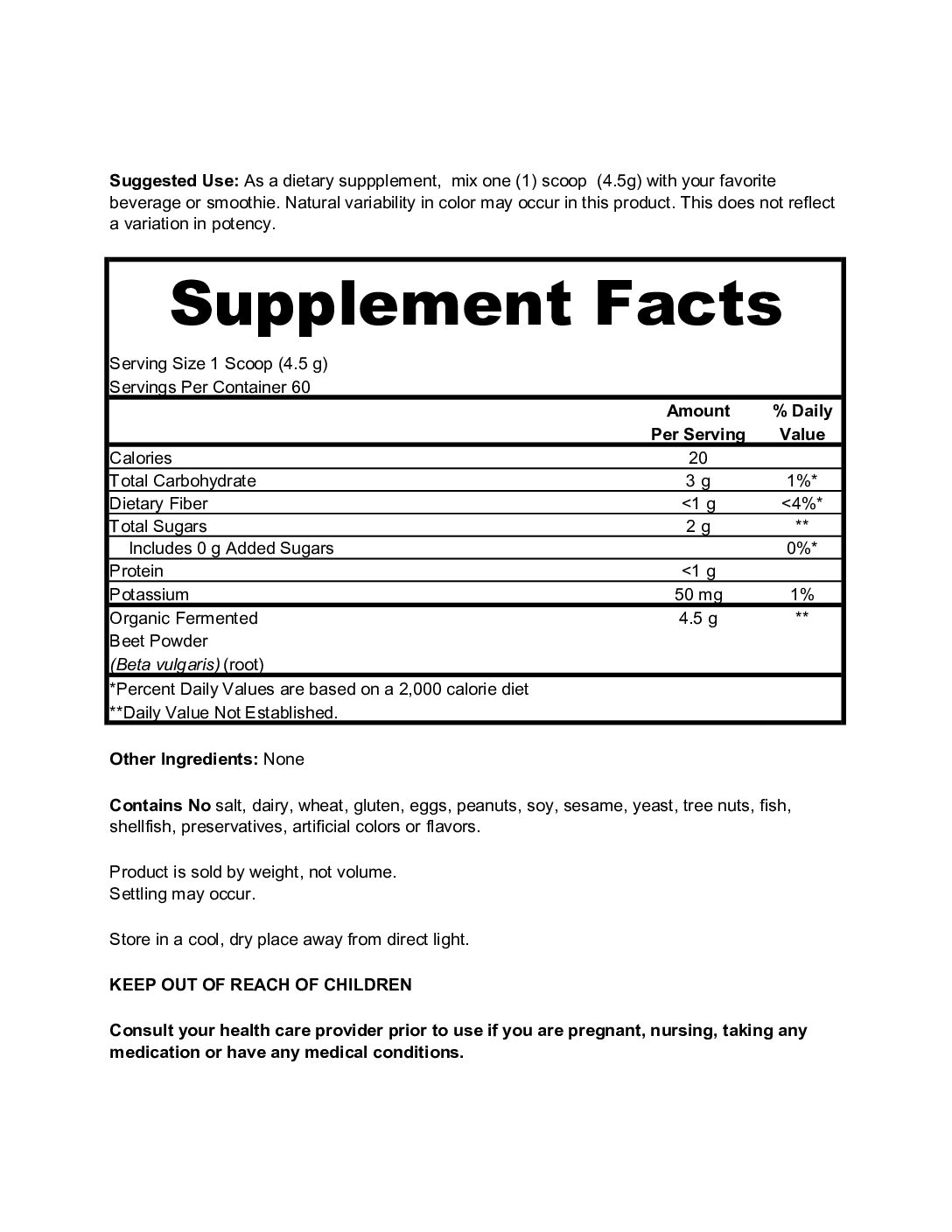 Alternative view of Beet Root Powder - Organic - 270g
